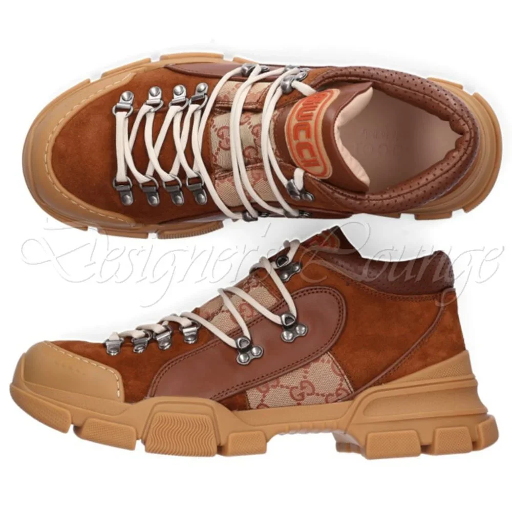 NEW GUCCI FLASHTREK GG Leather Suede Canvas Mid Top Sneakers 7.5 G / US 8 $980